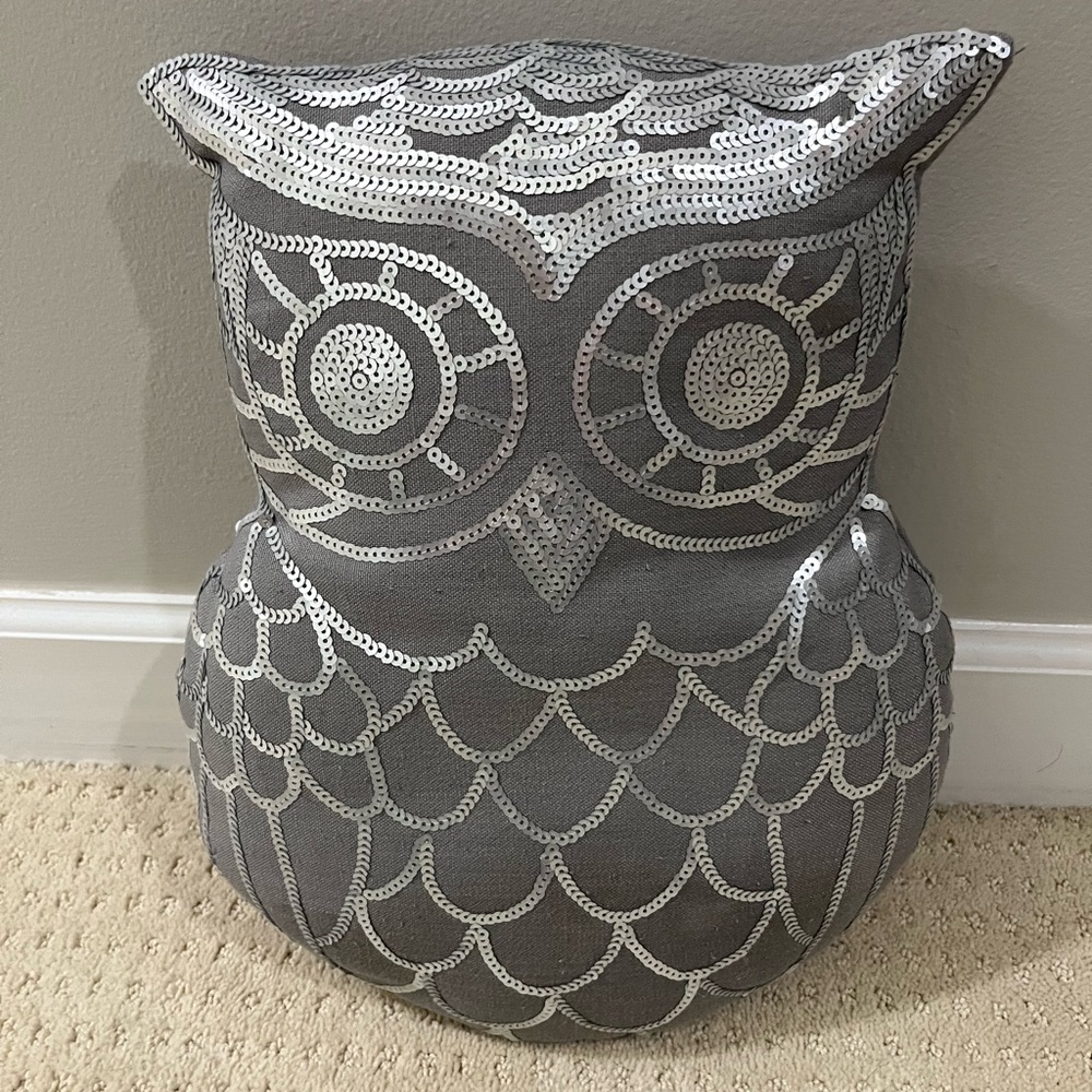 Silver Sequin Owl Pillow